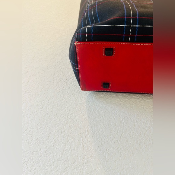 Kate Spade Plaid Tote Bag Womens Large Navy Blue Red Good Canvas Tartan Shoulder - Picture 5 of 11